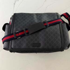 Gucci Black and Gray Baby Bag with Red and Blue Strap